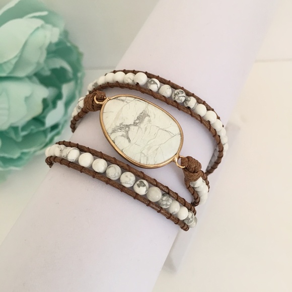 White Bohemian Stone Bead Wrap Bracelet - Picture 5 of 6